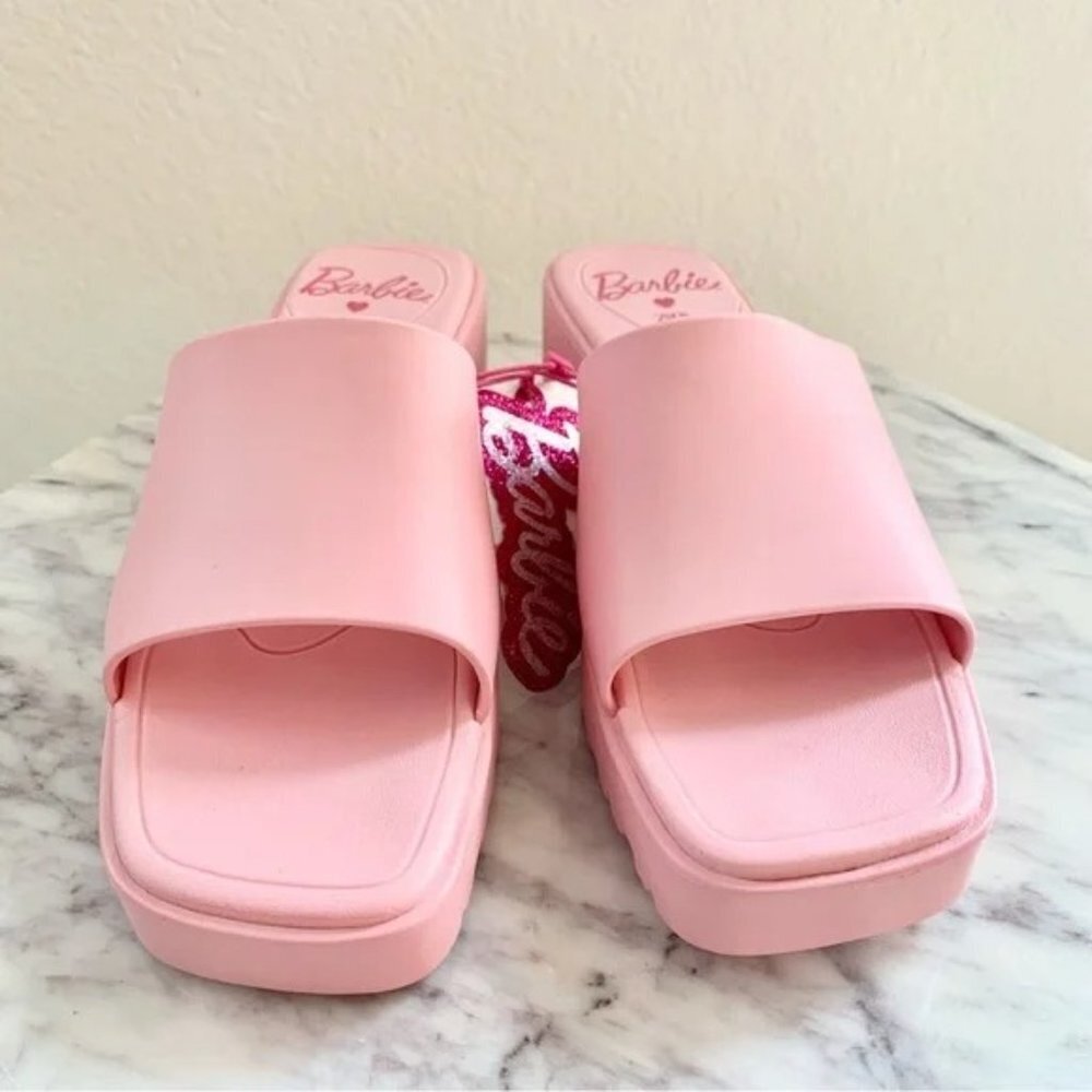 🎀 Barbie x ZARA Pink Rubber Slides Heeled Sandals 6 36 - Picture 4 of 10